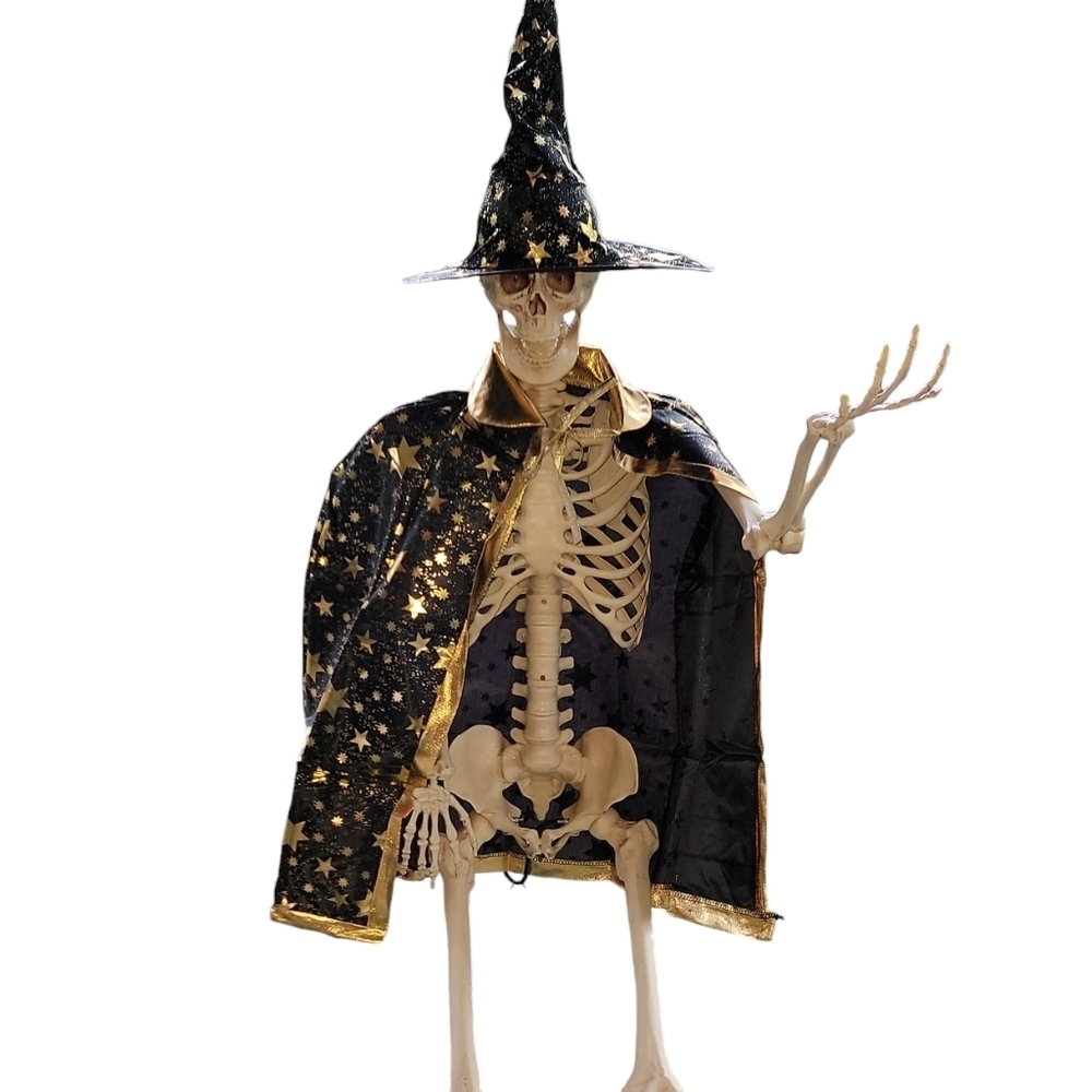 Fast Shipping Black Hat& Cloak w Gold Stars. Wizzard /Witch One Size Child - Picture 3 of 7